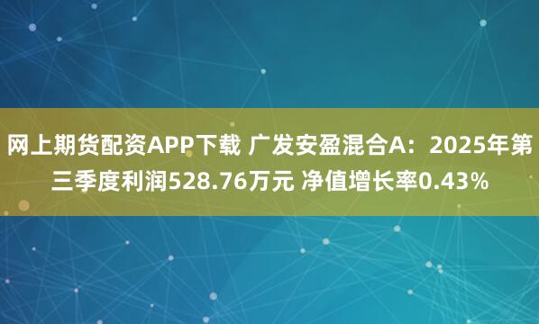 网上期货配资APP下载 广发安盈混合A：2025年第三季度利润528.76万元 净值增长率0.43%